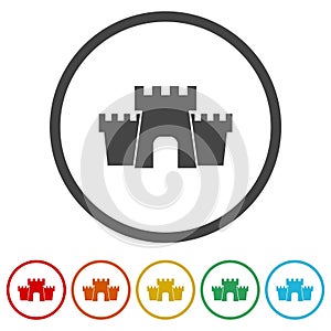 Castle icon. Set icons in color circle buttons