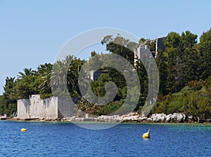 The castle of Ilovik with palm trees in Croatia