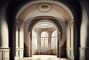 Castle Interiors, Empty Victorian Hall, Luxury Hotel Lobby, Royal Villa Abstract Generative AI Illustration