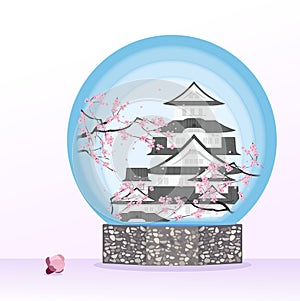 castle Japan sakura landmarks cherry illustration vector Spring