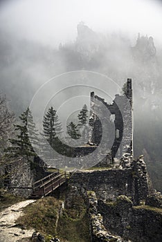 Castle Kamen on a foggy and misty day