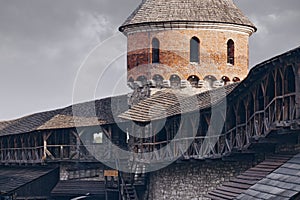 Castle in Kamianets-Podilskyi, Ukraine. Medieval stone large castle fortress with spiers and defensive towers