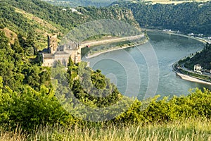 Castle Katz and Loreley at the river Rhine