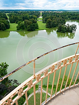 Castle lake, Dyje river and popular Lednice castle in the large park