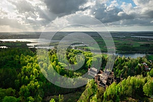 Castle in Lapalice, surrounded by Kashubian forests and lakes, Poland