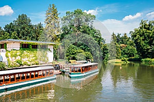 Castle Lednice garden lake at summer in Lednice, Czech Republic