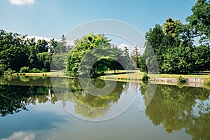 Castle Lednice garden lake at summer in Lednice, Czech Republic