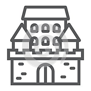 Castle line icon, architecture and fort, haunted house sign, vector graphics, a linear pattern on a white background,