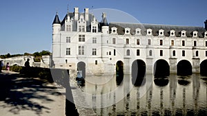 castle of Loire valley - Chateau de Chenonceau spanning Cher river, France