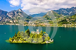 Castle on Loreto Island on Lake Iseo in Italy