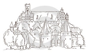 Castle Malbork in Poland hand drawing