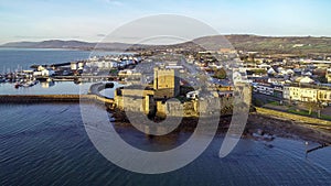 Castle and marina in Carrickfergus near Belfast, Northern Ireland, UK