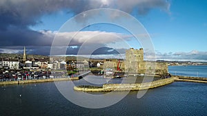 Castle and marina in Carrickfergus near Belfast, Northern Ireland, UK