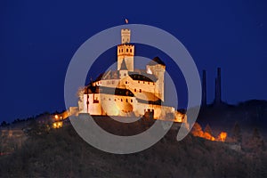 Castle Marksburg on Rhine river, Germany - night picture