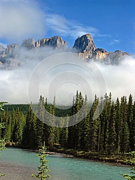 Castle Mountain, Banff, Alberta, Canada in the mist