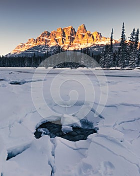 Winter sunset at Castle Mountain, Banff National Park, Travel Alberta, Radium Hot Springs, Canada,Canadian Rockies,Rocky Mountains