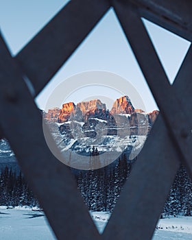 Winter sunset at Castle Mountain, Banff National Park, Travel Alberta, Radium Hot Springs, Canada,Canadian Rockies,Rocky Mountains