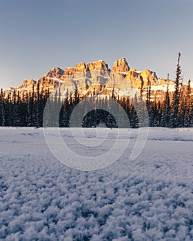 Winter sunset at Castle Mountain, Banff National Park, Travel Alberta, Radium Hot Springs, Canada,Canadian Rockies,Rocky Mountains