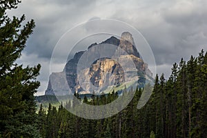 Castle Mountain near the Bow River, Banff National Park, Alberta, Canada. the mountain looks like a castle.