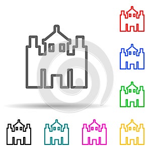 Castle multi color style icon. Simple thin line, outline  of web icons for ui and ux, website or mobile application