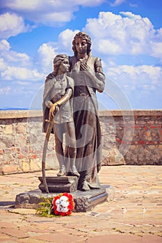 Castle `Palanok`. Monument to Princess Ilona Zrini with her son