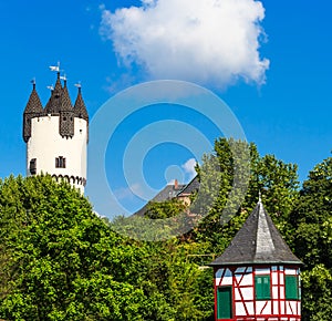 Castle Park with Donjon tower and Customs Tower in Hanau-Steinheim, Germany