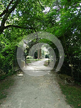 Castle park Langeais with open gates