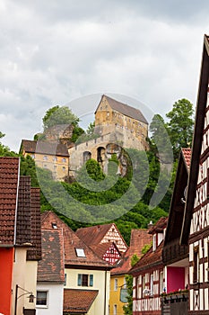 Castle Pottenstein and houses in Franconian Switzerland, Germany