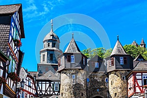 Castle and quaint half-timbered houses in Braunfels, Germany