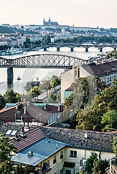 Castle and river Vltava with bridges, Prague