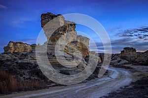 Castle Rock State Park, KS USA - The Blue Hour at the Dirt Road Limestone Formations at the Castle Rock State Park