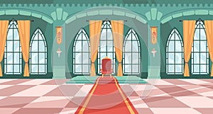 Castle royal ballroom interior with king chair