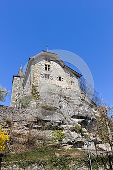 Castle of Rue built in 12th century and the town on a rock prominence photo