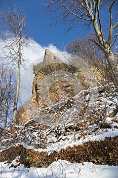 Castle ruin Alt Eberstein in Ebersteinburg - Baden-Baden with snow