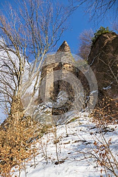 Castle ruin Alt Eberstein in Ebersteinburg - Baden-Baden with snow