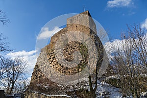 Castle ruin Alt Eberstein in Ebersteinburg - Baden-Baden with snow