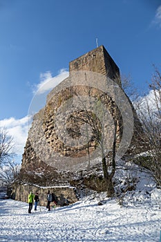 Castle ruin Alt Eberstein in Ebersteinburg - Baden-Baden with snow