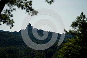 Castle ruin, haunted castle in a deep dark forest