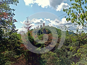 Castle ruin Scharfenberg in palatinate forest, germany