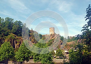 Castle ruin of village Esch-sur-Sure in the Ardennes of Luxembourg