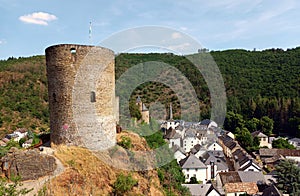 Castle ruin in village Esch-sur-Sure in the Ardennes of Luxembourg