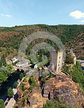 Castle ruin and village Esch-sur-Sure in the Ardennes of Luxembourg