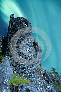 Castle, a ruined 15th-century structure on the banks of Loch Awe, in Argyll and Bute, Scotland.