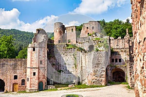 Castle ruins of Hardenburg from the 13th century under blue sky