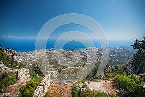 Castle ruins Saint Hilarion , Cyprus . summer rest. vacation, holiday. Holidays with the sea family