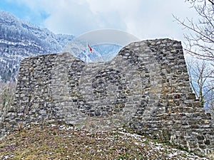 Castle ruins Stralegg or Burgruine Stralegg oder Ruine Strahlegg in Betlis bei Amden, Weesen - Canton of St. Gallen, Switzerland