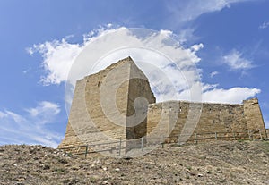 The Castle of San Vicente de la Sonsierra in Rioja, captured on a sunny day with a clear blue sky. photo