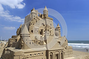 Castle sand sculpture at seaside