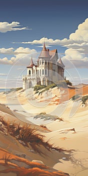 Castle In The Sand: A Stunning Art Nouveau-inspired 2d Game Art Painting photo