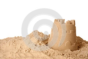 Castle of sand on white background. Outdoor play